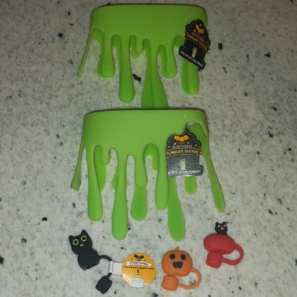 Green Drip Tumbler Sleeves with Halloween Charms